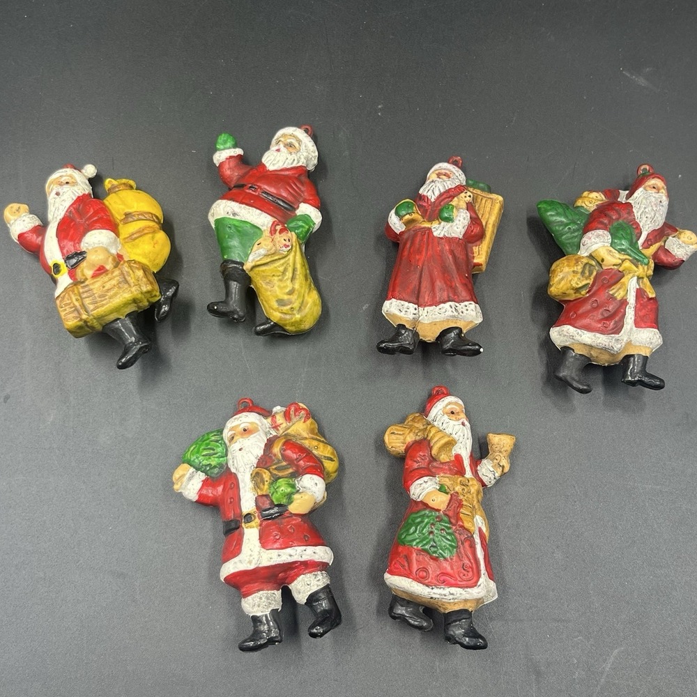 6 Vintage Old World Santa Claus Christmas Ornaments Hollow Plastic Blow Mold‎